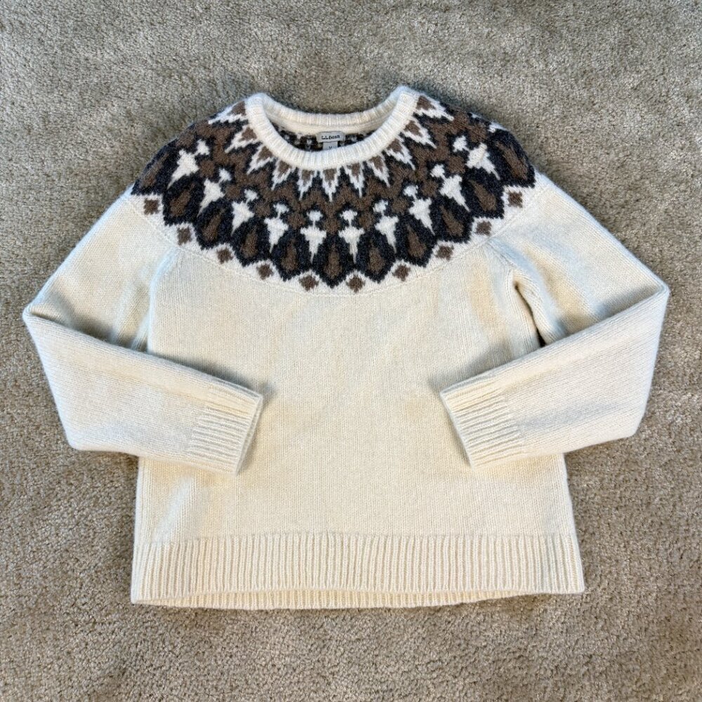 L.L. Bean Women's Nordic Fair Isle Sweater 100% Lambs Wool Vintage Size Medium - Picture 2 of 9